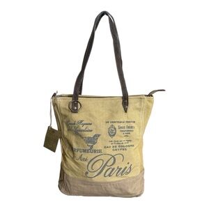 NWT Stylish Paris Print Canvas Tote Bag - Tan and Brown